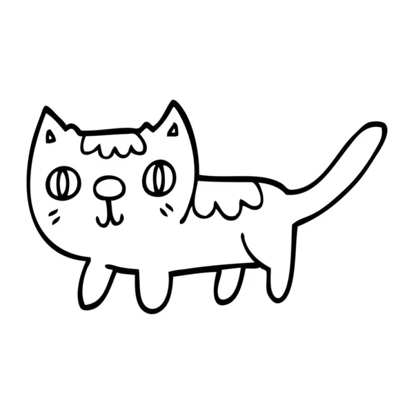 Línea Dibujo Dibujos Animados Pequeño Gato — Vector de stock