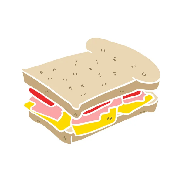 Colore Piatto Stile Cartoni Animati Prosciutto Sandwich — Vettoriale Stock