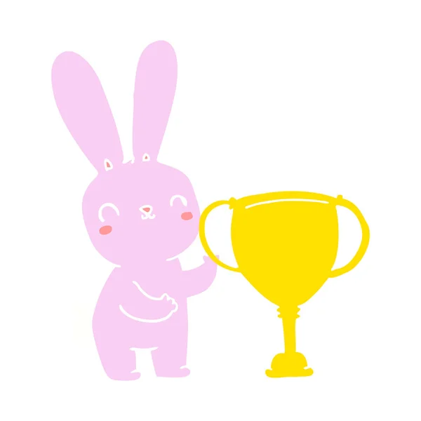 スポーツ トロフィー カップとかわいいフラット カラー スタイル漫画ウサギ — ストックベクタ