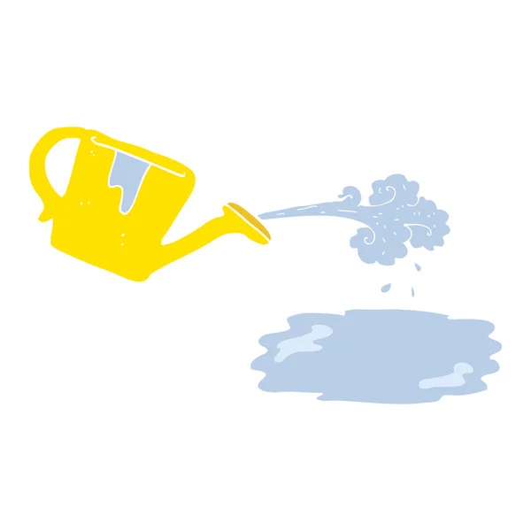 Flat Color Illustration Watering Can Pouring — Stock Vector