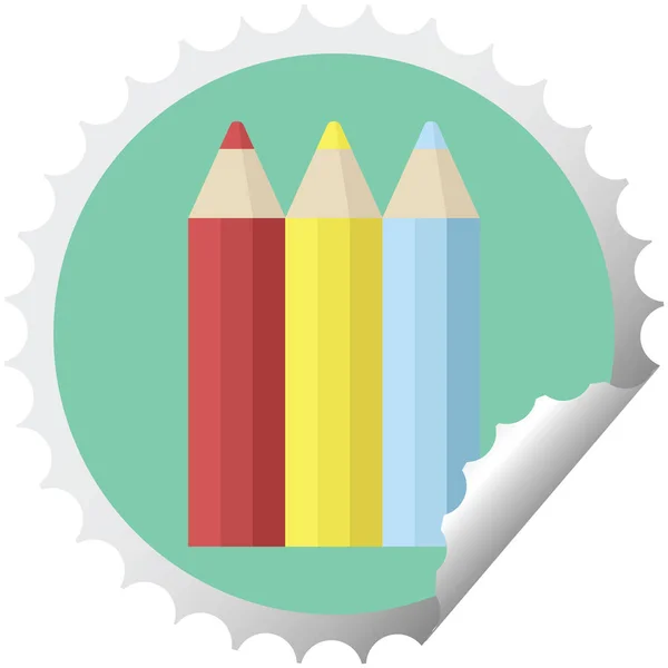 Renk Kalemler Grafik Vektör Çizim Etiket Damga Yuvarlak — Stok Vektör