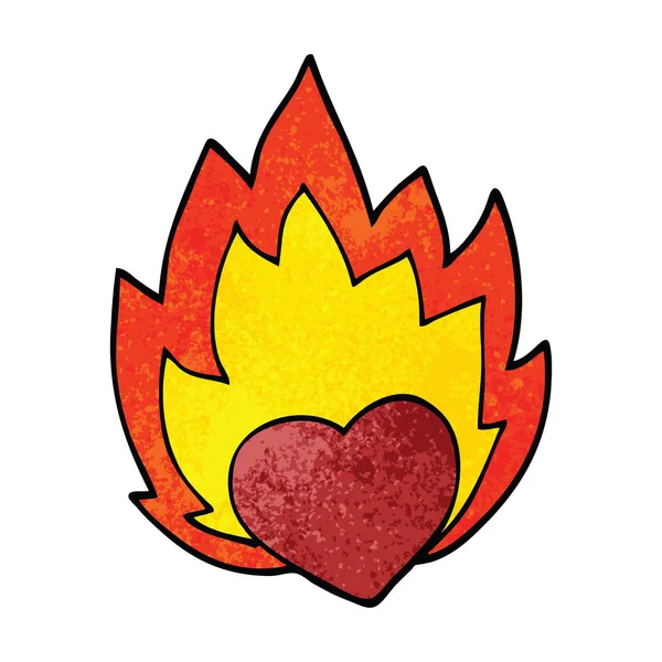 Cartoon Doodle Flammendes Herz — Stockvektor