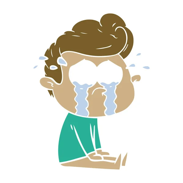 Flat Color Style Cartoon Crying Man — Stock Vector