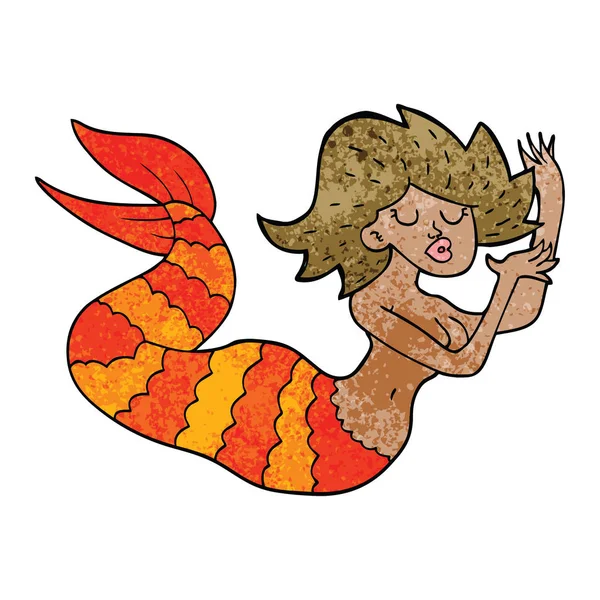 Mořská Panna Žena Doodle Kreslený — Stockový vektor