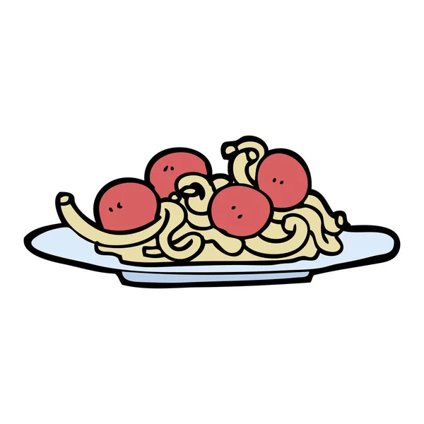 Hand Drawn Doodle Style Cartoon Spaghetti Meatballs — Stock Vector