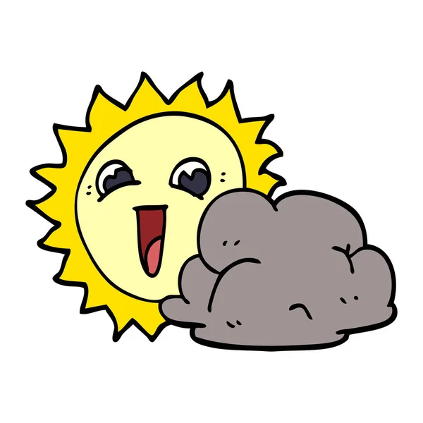 Cartone Animato Doodle Sole Nube — Vettoriale Stock
