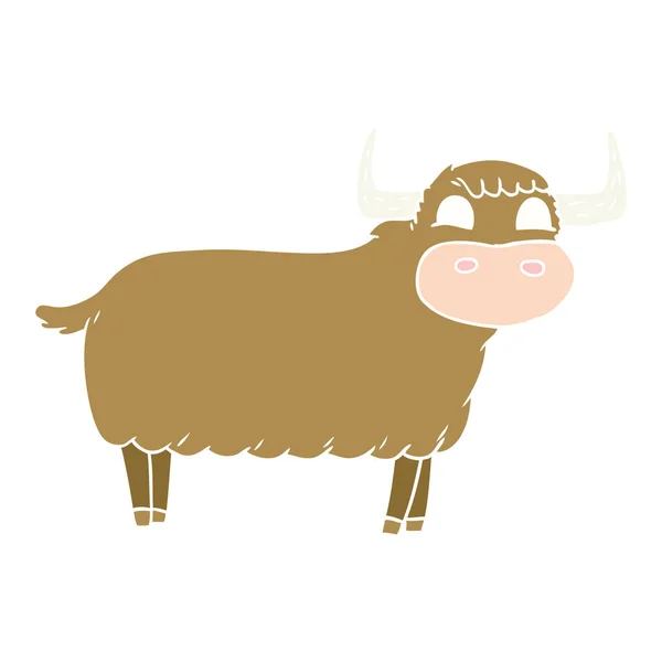 Platt Färg Stil Tecknad Highland Cow — Stock vektor