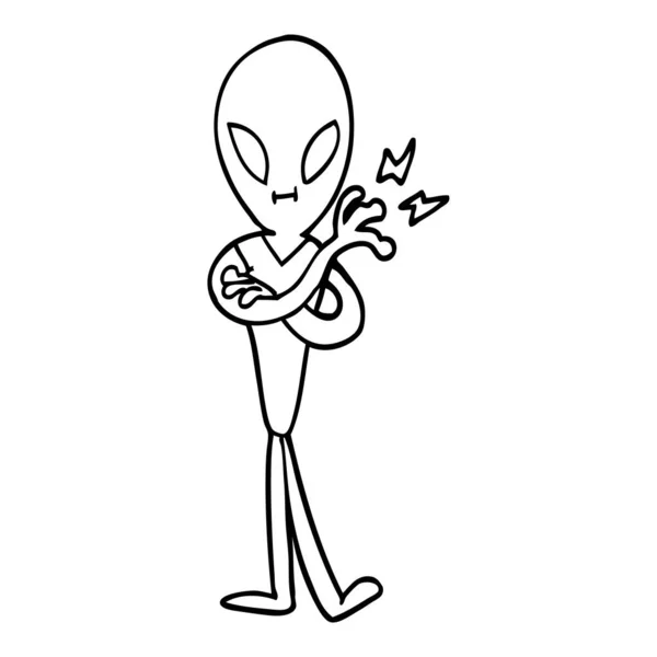 Gambar Garis Kartun Alien - Stok Vektor