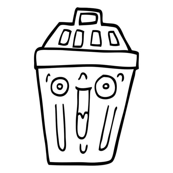 Line Drawing Cartoon Waste Bin — Stock Vector