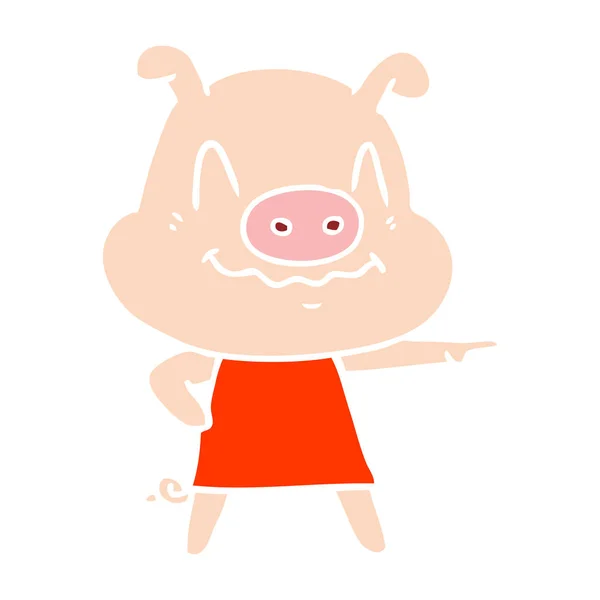 Nervous Flat Color Style Cartoon Pig Wearing Dress — Stock Vector