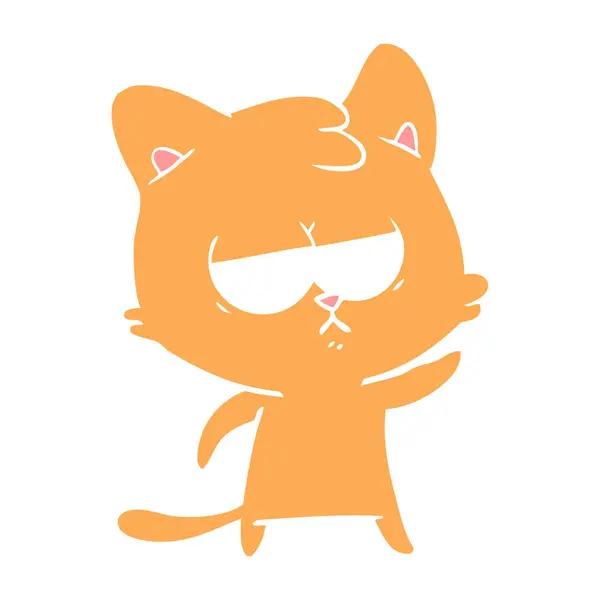 Bored Flat Color Style Cartoon Cat — Stock Vector
