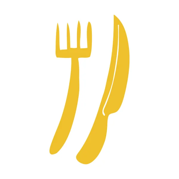 Cartoon Doodle Gold Cutlery Set — Stock Vector