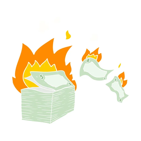 Brennendes Geld Flache Farbe Stil Cartoon — Stockvektor