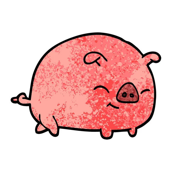 Grunge Textured Illustration Cartoon Pig — стоковый вектор