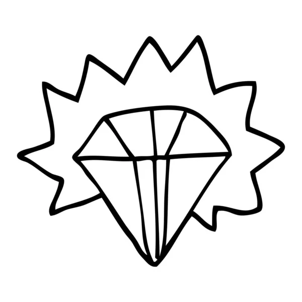 Linienzeichnung Cartoon Glänzender Diamant — Stockvektor
