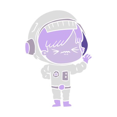 kızgın düz renk tarzı çizgi film alan kız sallayarak