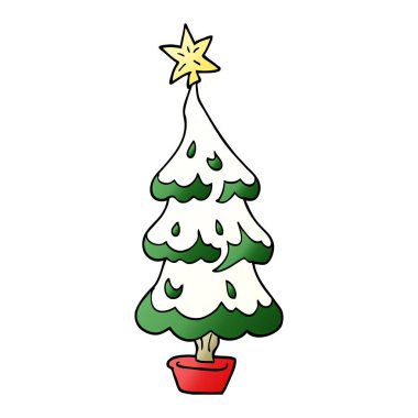çizgi film doodle karlı Noel ağacı