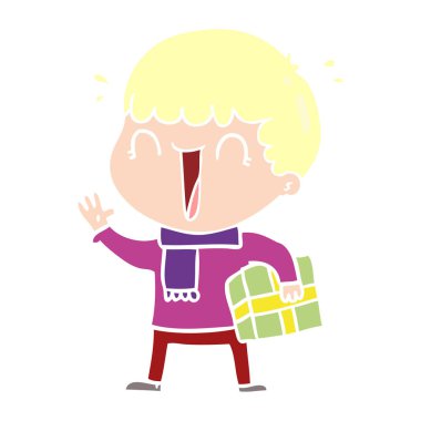 düz renk tarzı çizgi film adam hediye ile