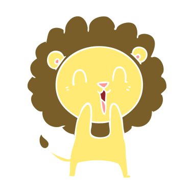 gülen aslan düz renk stil çizgi film