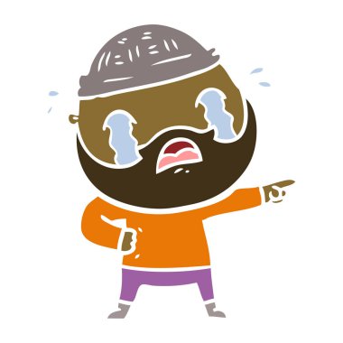 düz renk stil çizgi film ağlayan adam sakallı