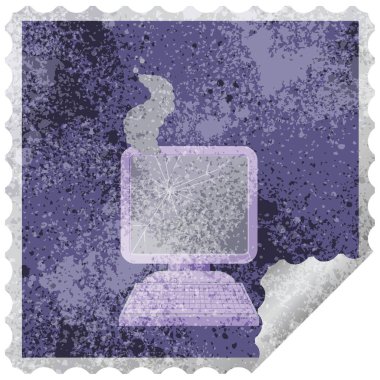 kırık bilgisayar grafik kare etiket damga