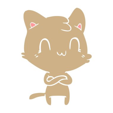 düz renk stil karikatür mutlu kedi