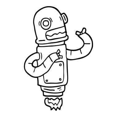 siyah beyaz çizgi film, uçuş robot