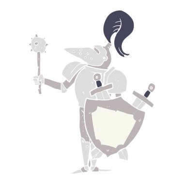 Ortaçağ knight kalkan ile düz renkli çizimi