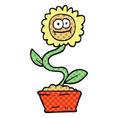 çizgi roman tarzı çizgi film çiçek tencerede