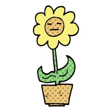 çizgi roman tarzı çizgi film çiçek tencerede