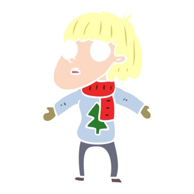 düz renk stil çizgi film Noel kişi şaşırttı