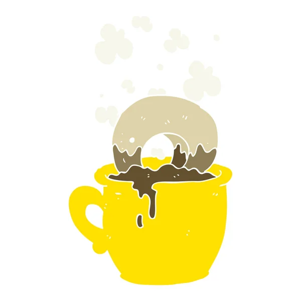 Egale Kleur Illustratie Van Donut Dompelde Koffie — Stockvector