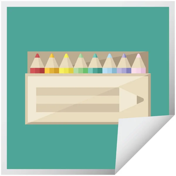 Упаковка Цветных Карандашей Графические Векторные Иллюстрации Квадратные Наклейки — стоковый вектор