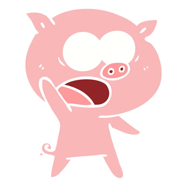 Flat Color Style Cartoon Pig Shouting — Stock Vector
