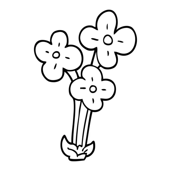 Line Drawing Cartoon Bunch Flowers — Stock Vector