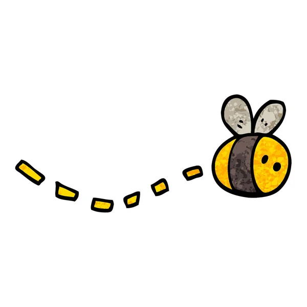 Grunge Texturerat Illustration Tecknad Bee — Stock vektor