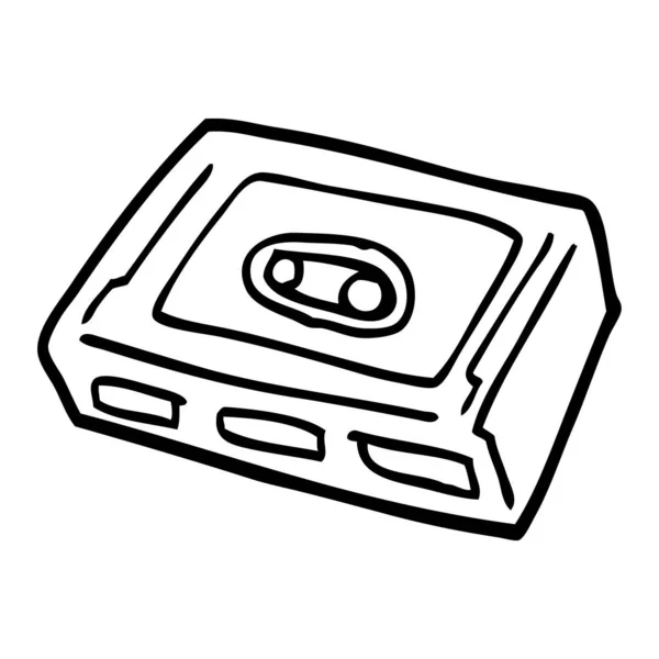 Línea Dibujo Dibujos Animados Cinta Retro Cassette — Vector de stock