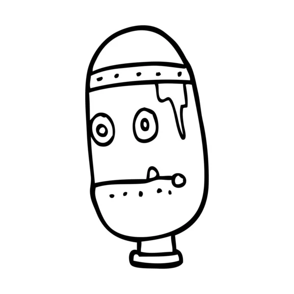 Línea Dibujo Dibujos Animados Cabeza Robot Retro — Vector de stock