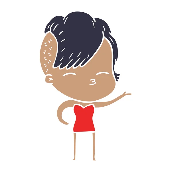 Cor Plana Estilo Cartoon Squinting Menina — Vetor de Stock