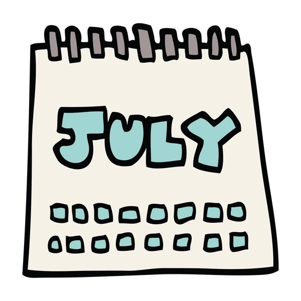 Calendário Doodle Desenhos Animados Mostrando Mês Julho — Vetor de Stock