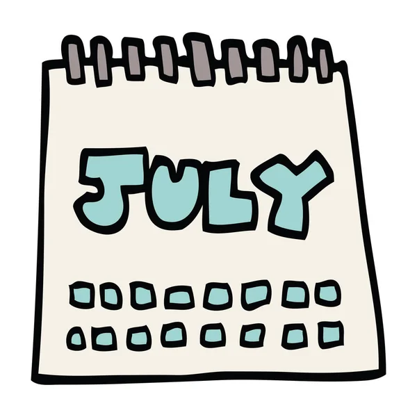 Calendrier Doodle Dessin Animé Montrant Mois Juillet — Image vectorielle