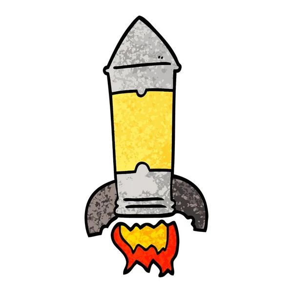 Grunge Textured Illustration Cartoon Rocket — Stock Vector