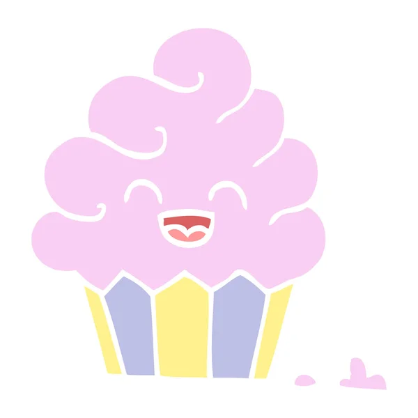 Flat Color Illustration Cartoon Cupcake — Stock Vector