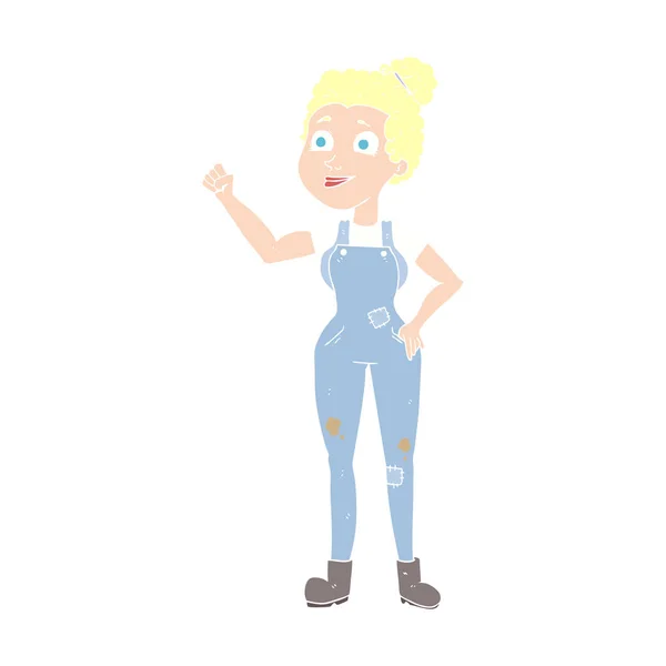 Ilustración Color Plano Mujer Dungarees — Vector de stock