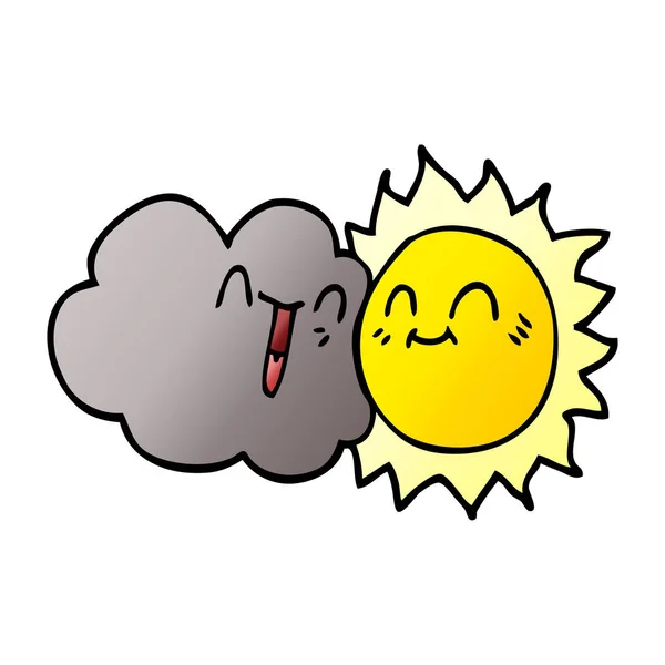 Cartoon Doodle Χαρούμενος Ήλιος Και Σύννεφο — Διανυσματικό Αρχείο