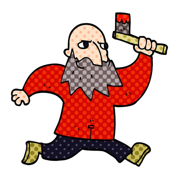 Kreslený Doodle Muž Krvavou Sekyrou — Stockový vektor