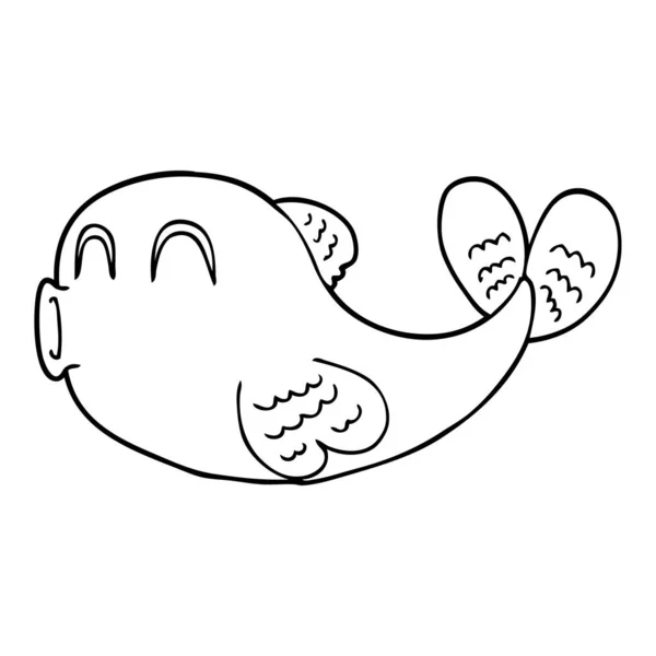 Linea Disegno Cartone Animato Pesce — Vettoriale Stock
