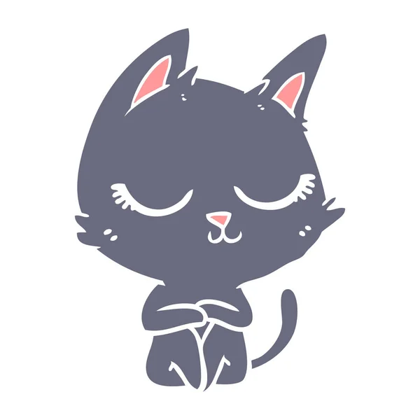 Calma Plano Color Estilo Dibujos Animados Gato — Vector de stock