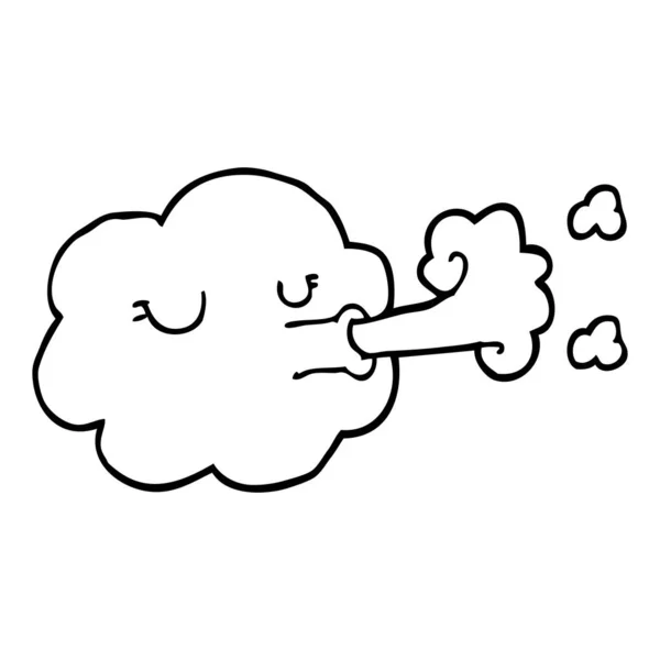 Line Drawing Cartoon Cloud Blowing Gale — Stock Vector