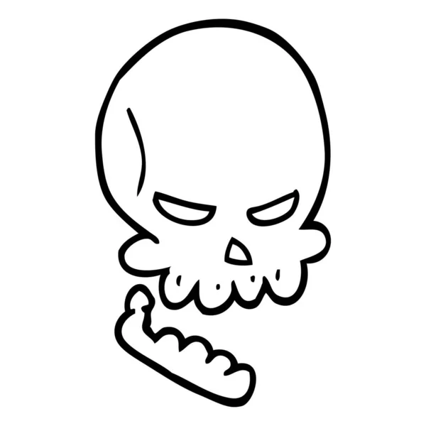 Línea Dibujo Dibujos Animados Halloween Cráneo — Vector de stock
